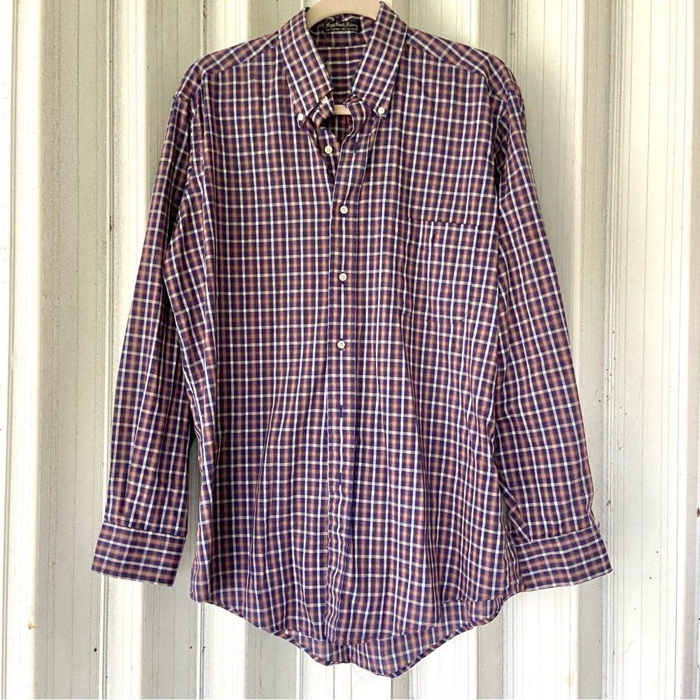 Single Needle Tailoring French Seam Blue Gray Plaid Button Up Long Sleeve Shirt!